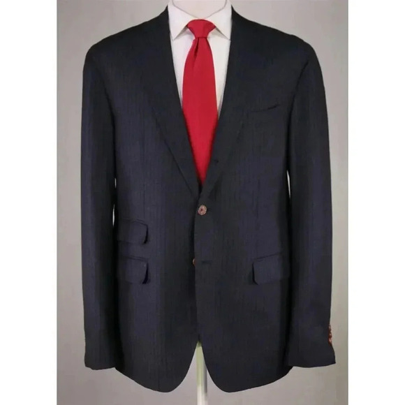 Domenico Vacca Dark Blue Tonestripe Fleece Wool 2-Btn Handmade Suit 44R 44L - Picture 2 of 12